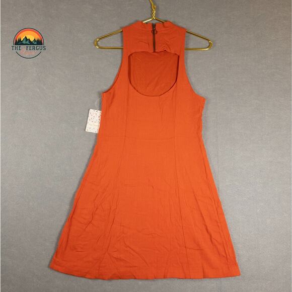 NWT Free People A-Line Dress Red Kitty Kat Back Cut-Out High Neck Women's Large - Picture 2 of 11